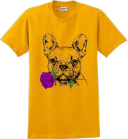 
              French bulldog with rose short sleeved T-Shirt - Dog mom shirt
            