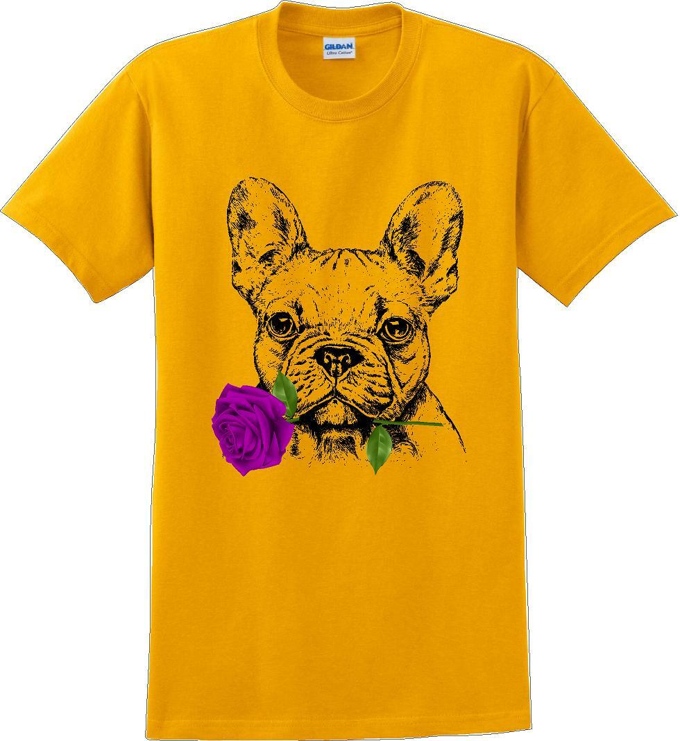 French bulldog with rose short sleeved T-Shirt - Dog mom shirt