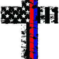 Thin Red and Blue Line Cross -  Police and Fire Vinyl Decal REFLECTIVE