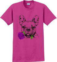 
              French bulldog with rose short sleeved T-Shirt - Dog mom shirt
            