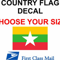 BURMA COUNTRY FLAG, STICKER, DECAL, 5YR VINYL, Country Flag of Burma