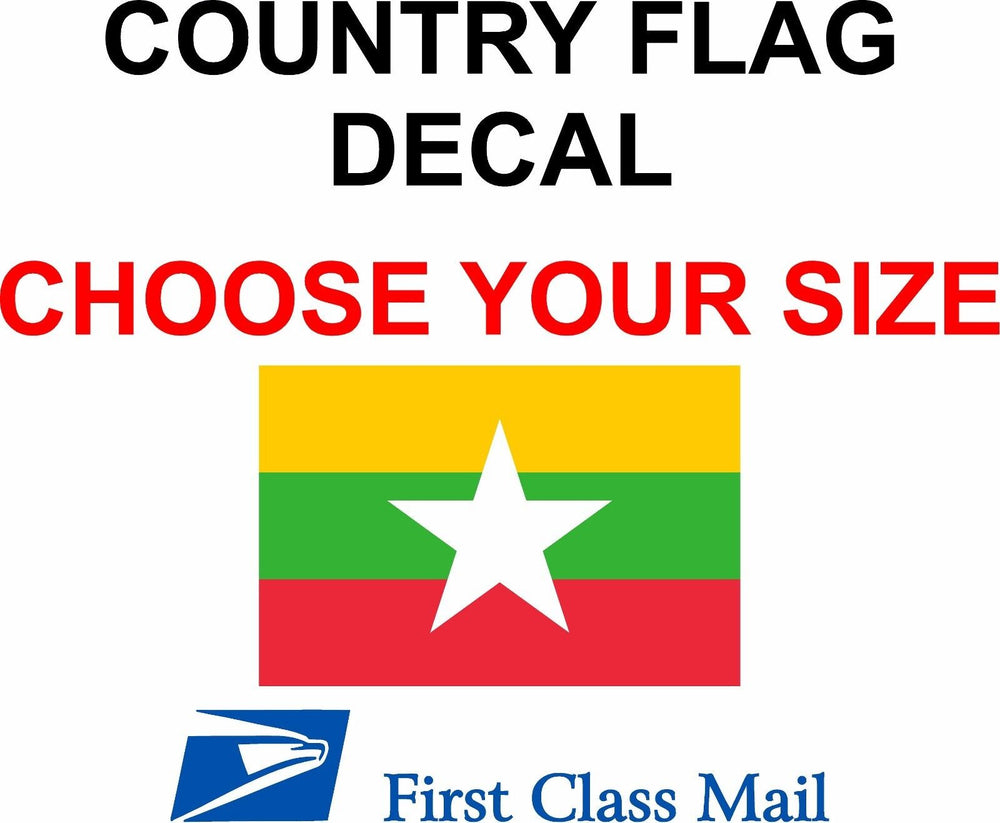 BURMA COUNTRY FLAG, STICKER, DECAL, 5YR VINYL, Country Flag of Burma