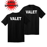 Men's Black valet T-shirt Full Size valet Front & Back Logo