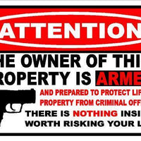 Owner Armed Warning Vinyl Decal Sticker 2nd Amendment Gun Firearm Pistol Permit