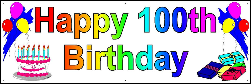 HAPPY 100th BIRTHDAY BANNER 2FT X 6FT NEW LARGER SIZE