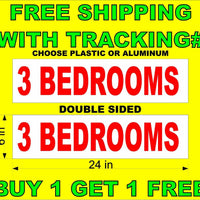 3 BEDROOMS Red & White 6"x24"  2 Sided REAL ESTATE RIDER SIGNS BOGO