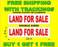 
              LAND FOR SALE Red & White 6"x24"  2 Sided REAL ESTATE RIDER SIGNS BOGO
            