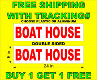 
              BOAT HOUSE Red & White 6"x24"  2 Sided REAL ESTATE RIDER SIGNS BOGO
            