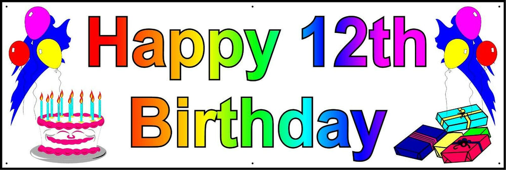 HAPPY 12th BIRTHDAY BANNER 2FT X 6FT NEW LARGER SIZE