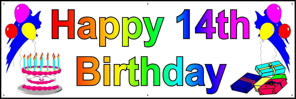 HAPPY 14th BIRTHDAY BANNER 2FT X 6FT NEW LARGER SIZE