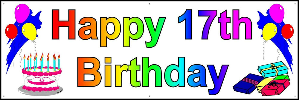 HAPPY 17th BIRTHDAY BANNER 2FT X 6FT NEW LARGER SIZE