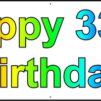 HAPPY 33rd BIRTHDAY BANNER 2FT X 6FT NEW LARGER SIZE