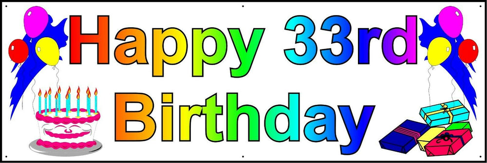 HAPPY 33rd BIRTHDAY BANNER 2FT X 6FT NEW LARGER SIZE