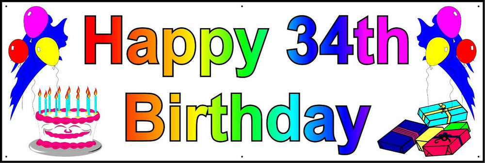 HAPPY 34th BIRTHDAY BANNER 2FT X 6FT NEW LARGER SIZE
