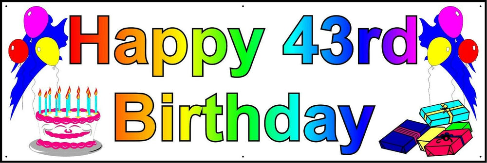 HAPPY 43rd BIRTHDAY BANNER 2FT X 6FT NEW LARGER SIZE