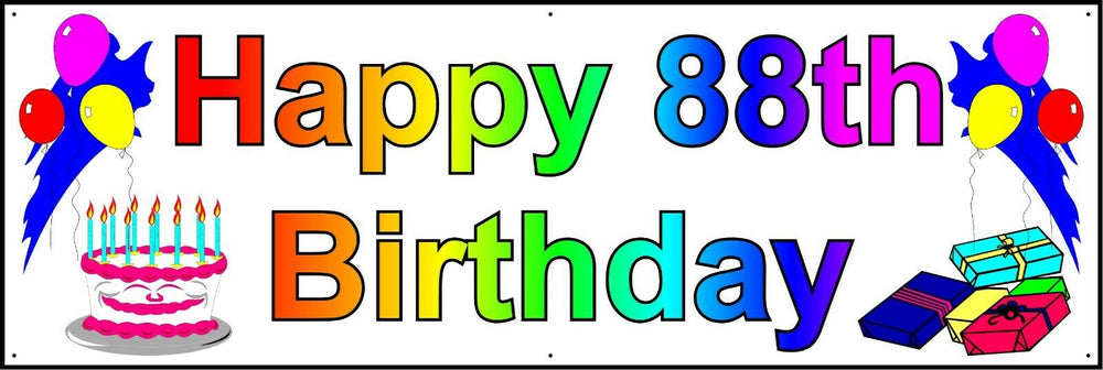 HAPPY 88th BIRTHDAY BANNER 2FT X 6FT NEW LARGER SIZE