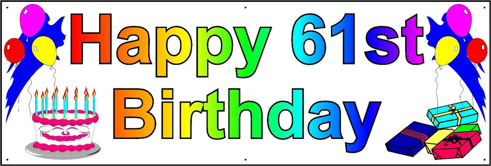 HAPPY 61ST BIRTHDAY BANNER 2FT X 6FT NEW LARGER SIZE