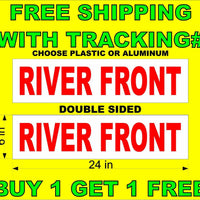 RIVER FRONT Red & White 6"x24"  2 Sided REAL ESTATE RIDER SIGNS BOGO
