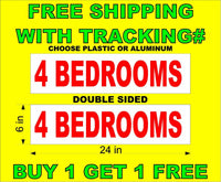 
              4 BEDROOMS Red & White 6"x24"  2 Sided REAL ESTATE RIDER SIGNS BOGO
            