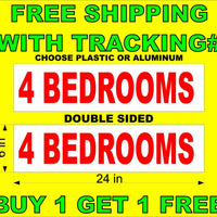 4 BEDROOMS Red & White 6"x24"  2 Sided REAL ESTATE RIDER SIGNS BOGO