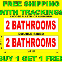 2 BATHROOMS Red & White 6"x24"  2 Sided REAL ESTATE RIDER SIGNS BOGO