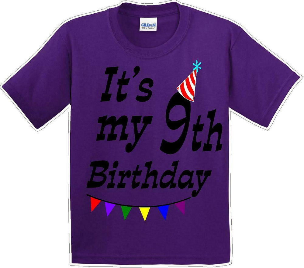 It's my 9th Birthday Shirt - Youth B-Day T-Shirt - 12 Color Choices - JC