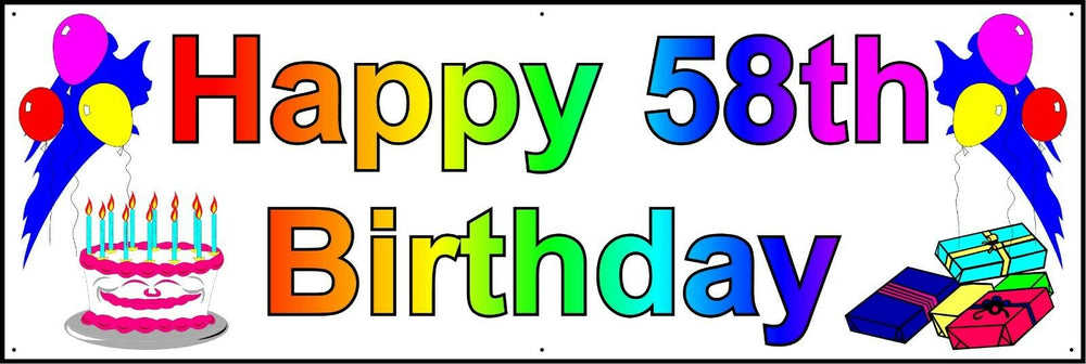 HAPPY 58th BIRTHDAY BANNER 2FT X 6FT NEW LARGER SIZE