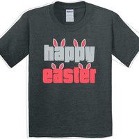 Happy Easter with 4 bunny ears - Distressed Design - Kids/Youth Easter T-shirt