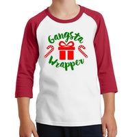 
              Gangster Wrapper holiday Christmas shirt/gift 3/4 Sleeve Shirt, Youth & Adult
            