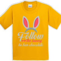 Follow the Bunny he has Chocolate - Distressed Design-Kids/Youth Easter T-shirt