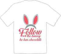 
              Follow the Bunny he has Chocolate - Distressed Design-Kids/Youth Easter T-shirt
            