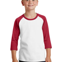 Port & Company® Youth Core Blend 3/4-Sleeve Raglan Tee. PC55YRS XS-XL