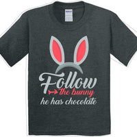 Follow the Bunny he has Chocolate - Distressed Design-Kids/Youth Easter T-shirt