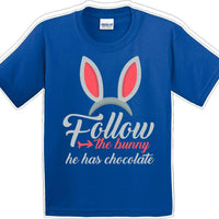 Follow the Bunny he has Chocolate - Distressed Design-Kids/Youth Easter T-shirt
