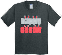 
              Happy Easter with 4 bunny ears - Distressed Design - Kids/Youth Easter T-shirt
            