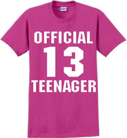
              Official 13 Teenager Birthday Shirt  - 13th B-Day T-Shirt - 12 Color Choices -JC
            