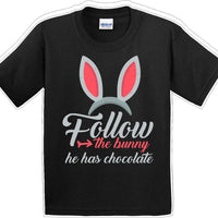 Follow the Bunny he has Chocolate - Distressed Design-Kids/Youth Easter T-shirt