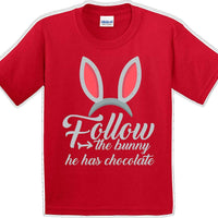 Follow the Bunny he has Chocolate - Distressed Design-Kids/Youth Easter T-shirt