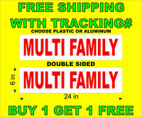 
              MULTI FAMILY Red & White 6"x24"  2 Sided REAL ESTATE RIDER SIGNS Buy1 Get 1 FREE
            