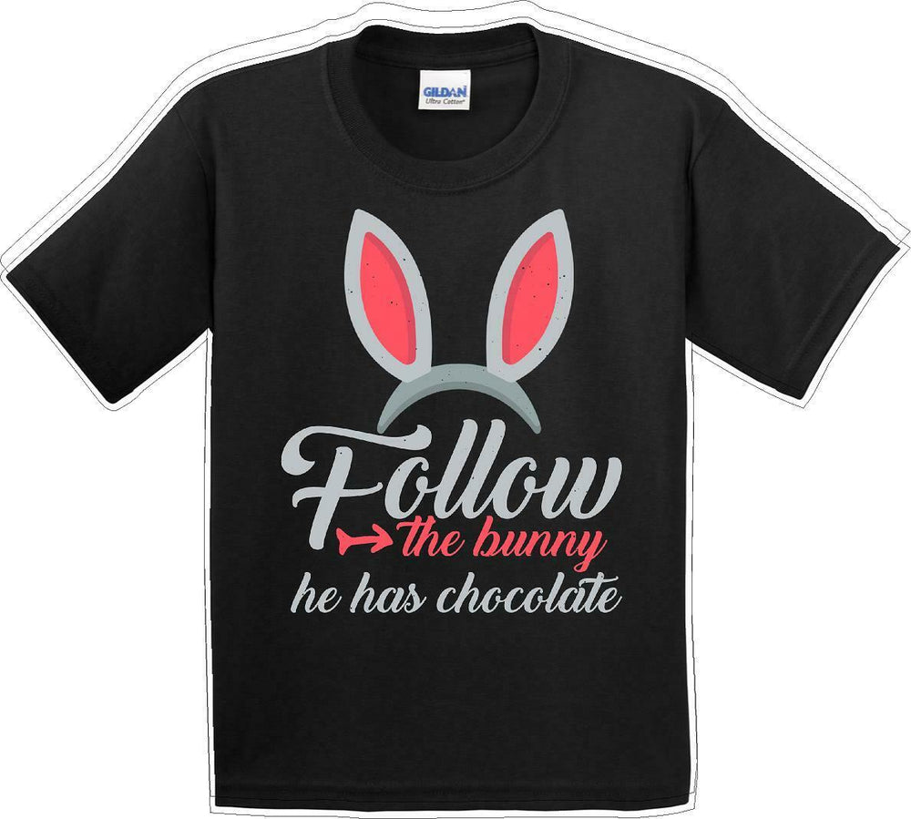 Follow the Bunny he has Chocolate - Distressed Design-Kids/Youth Easter T-shirt