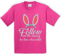 
              Follow the Bunny he has Chocolate - Distressed Design-Kids/Youth Easter T-shirt
            