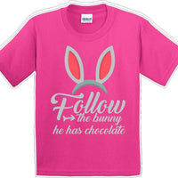 Follow the Bunny he has Chocolate - Distressed Design-Kids/Youth Easter T-shirt