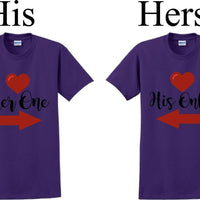 Her one His Only  -Couples Shirts-Valentines Day-V- Day shirts-Sold Individually