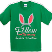Follow the Bunny he has Chocolate - Distressed Design-Kids/Youth Easter T-shirt