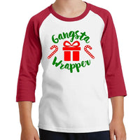 Gangster Wrapper holiday Christmas shirt/gift 3/4 Sleeve Shirt, Youth & Adult