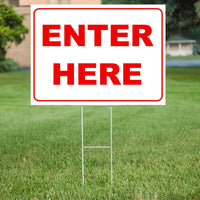 
              ENTER HERE 18"x24" Yard Sign WITH STAKE Coroplast USA BUSINESS DIRECTIONAL
            