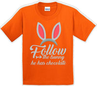 
              Follow the Bunny he has Chocolate - Distressed Design-Kids/Youth Easter T-shirt
            