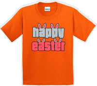 
              Happy Easter with 4 bunny ears - Distressed Design - Kids/Youth Easter T-shirt
            
