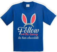 
              Follow the Bunny he has Chocolate - Distressed Design-Kids/Youth Easter T-shirt
            