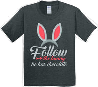 
              Follow the Bunny he has Chocolate - Distressed Design-Kids/Youth Easter T-shirt
            